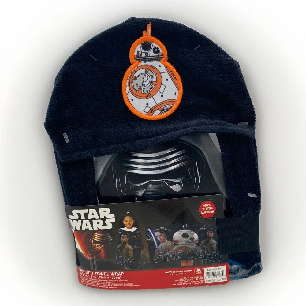 NWT Star Wars Kids Hooded Towel Wrap 22.5x51 100% Cotton Multicolor Movie Sci-fi